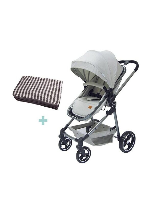 

Moon Pro 2 In 1 Convertible To Carrycot Reversable Stroller with 100% Cotton Knitted & Fur Baby Blanket, Grey
