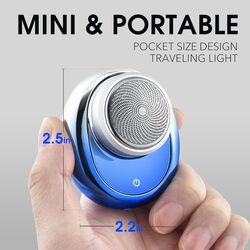 DSP Compact Men's Electric Razor - Mini Portable Shaver for Travel, Waterproof IPX7, USB-C Fast Charging, Overcharge Protection, 7100 RPM Powerful Pocket-Sized Shaving Machine (Blue)