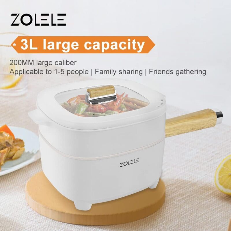 Zolele ZC306 Electric Cooking Pot Multifunctional Hot Pot 3L Large Capacity Non Stick Coating Frying Pan 1000W White