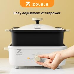 ZOLELE Split Cooking Pot 3L MP301 3 in 1 Multifunction Electric Cooking Pot With Non Stick 800W Electric Cooking Machine  Knob Control Panel  White