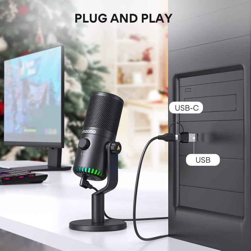 MAONO Gaming Microphone for PC USB Programmable Condenser Mic for Streaming PodcastTwitch YouTubeDiscordComputer Mac DM30