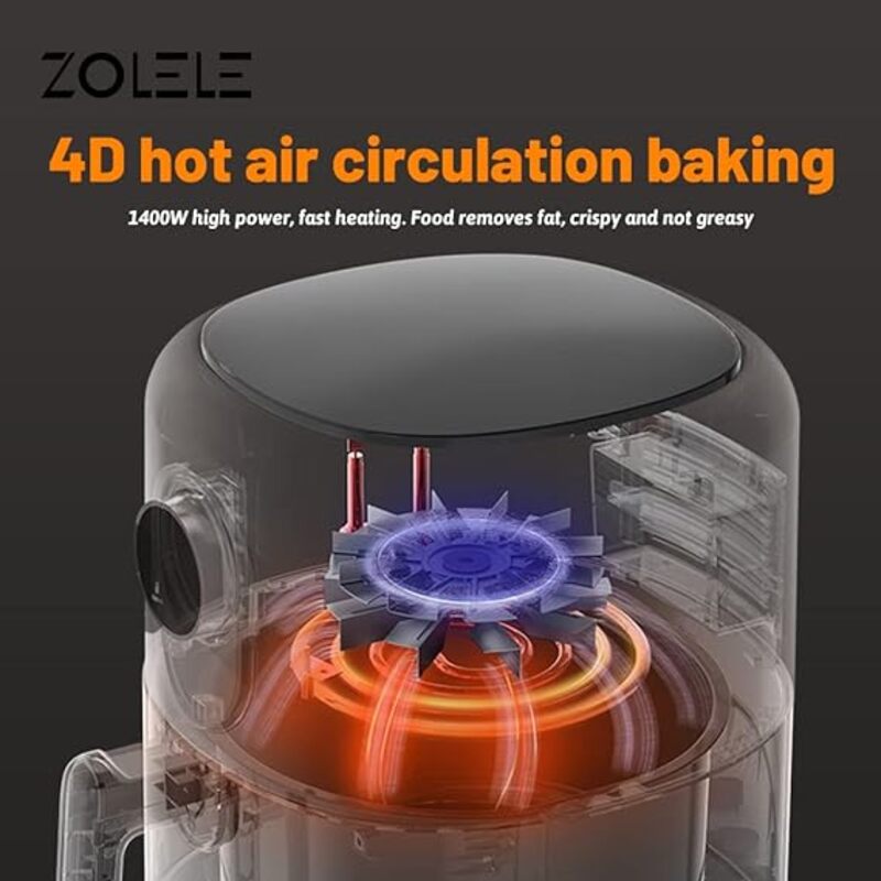 Zolele ZA004 Electric Air Fryer 45L Capacity NonStick Coating Fried Basket Knob Control Temperature Pull Pan Automatic Power Off 1400W Power  WHITE