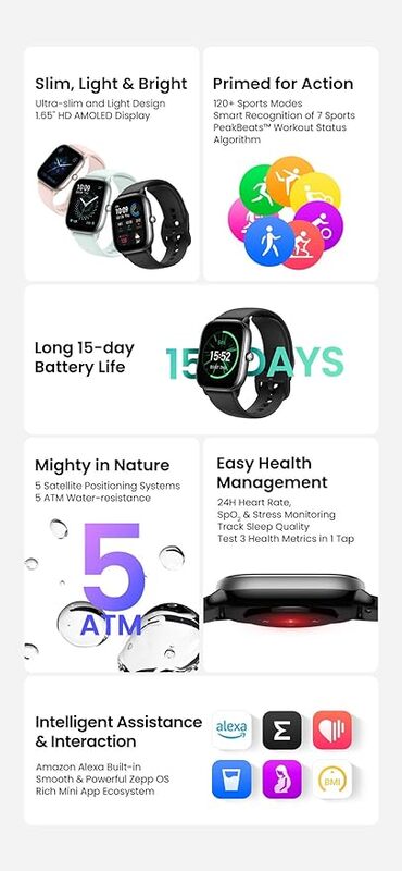 Amazfit GTS 4 Smart Watch 175inch AMOLED Display 247 Health Management Bluetooth Phone Calls GPS  Music Storage