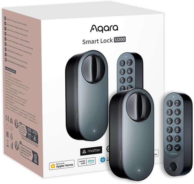 Aqara Smart Lock U200,Matter Retrofit Smart Lock With Home Key Support EL-D02E,Black