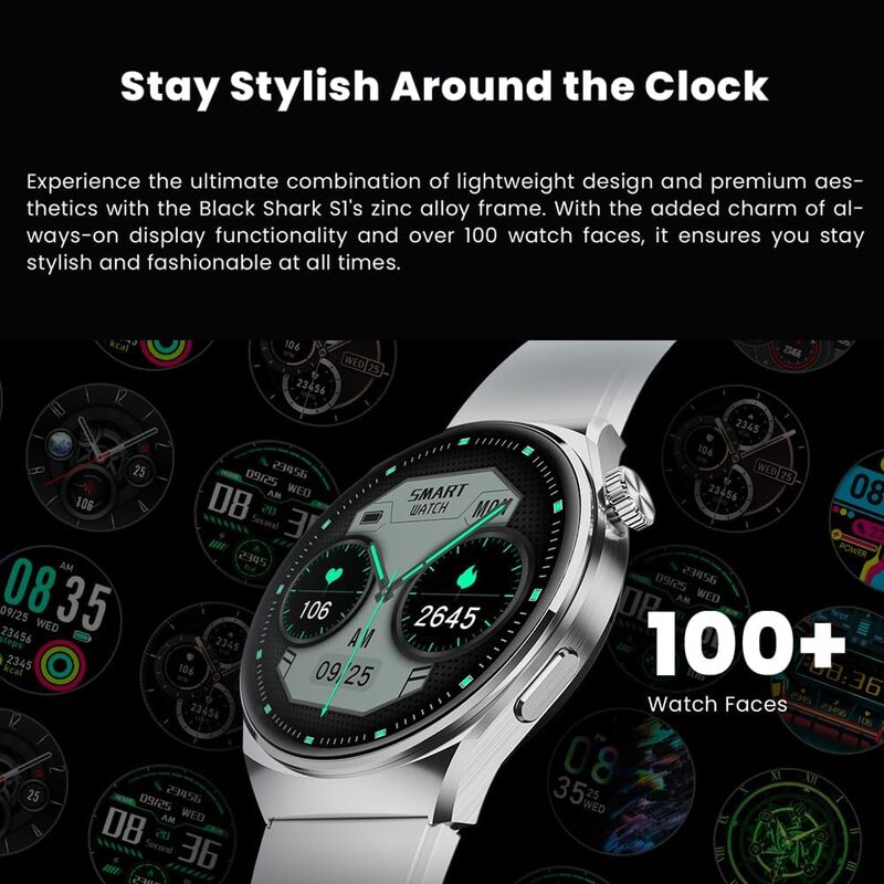 Black Shark S1 Smart Watch 1.43'' AMOLED Screen, 10 Days Battery Life, IP68 Waterproof, Health Monitoring, Wireless Charging - Black