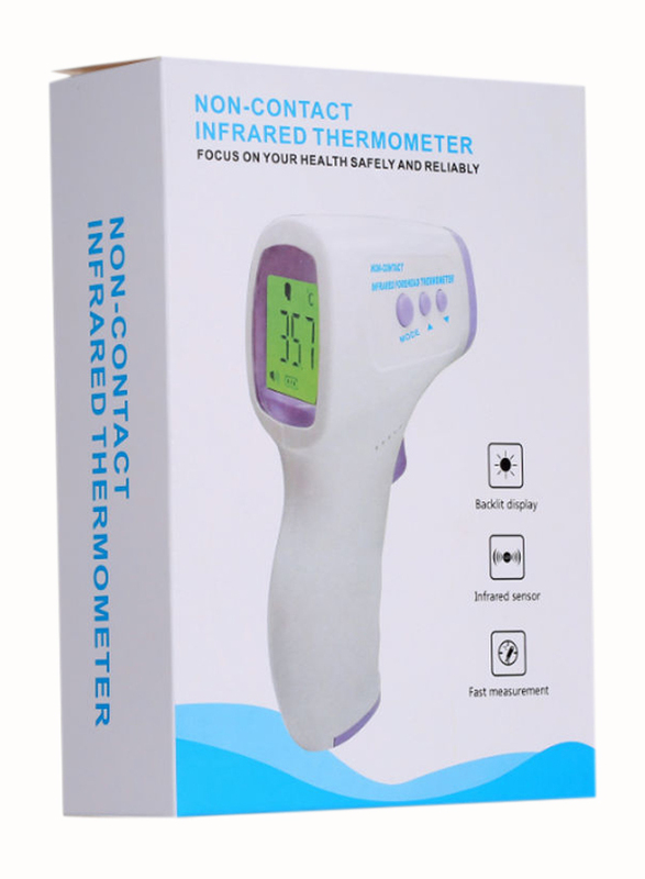 Non Contact Infrared Forehead LCD Digital Display Thermometer, MD1042, White/Purple