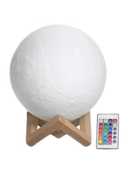 3D Moon Shaped Night Lamp With Remote Control, 15cm, White/Beige
