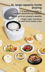 ZOLELE Smart Rice Cooker 5L ZB600 Smart Rice Cooker for Rice With 16 Preset Cooking Functions 24Hour Timer Warm Function and NonStick Inner Pot