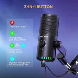 MAONO USB Gaming Microphone for PC Programmable Condenser Mic with RGB Light MuteGain MonitoringVolume Control for Streaming Podcast Twitch YouTube Discord Computer Mac PS5 DM30 BlacK