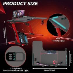 GAMEON Phantom XLR Series LShaped RGB Flowing Light Gaming Desk Size1400600720mmWith 800  300  3mm Mouse pad)Headphone HookCup HolderQi Wireless Charger  USB Hub Black