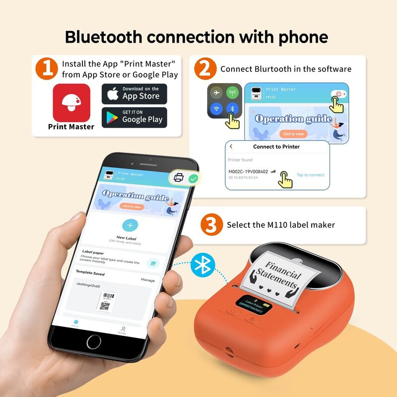 Phomemo M110 Portable Thermal Bluetooth Label Makers Orange