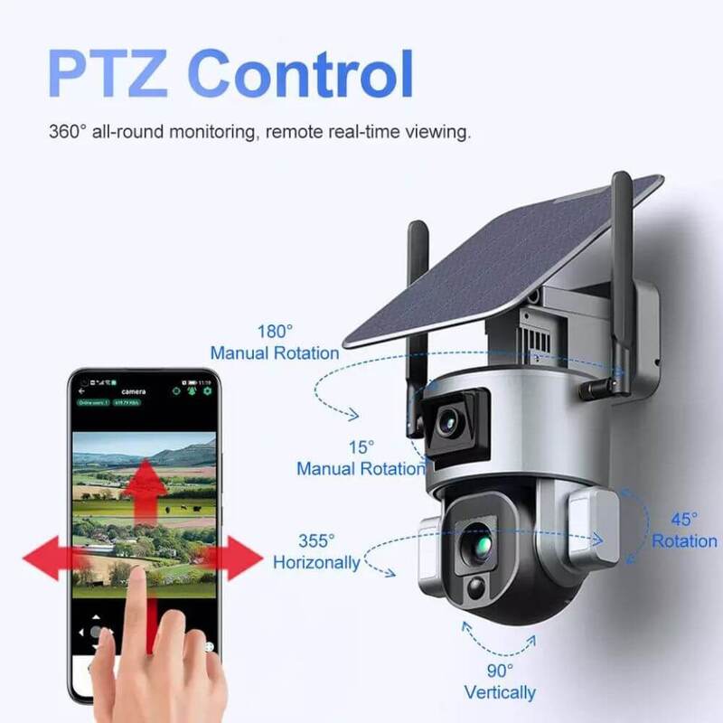 Solar Dual Cameras Ultra Low Power PTZ Battery Camera 4K