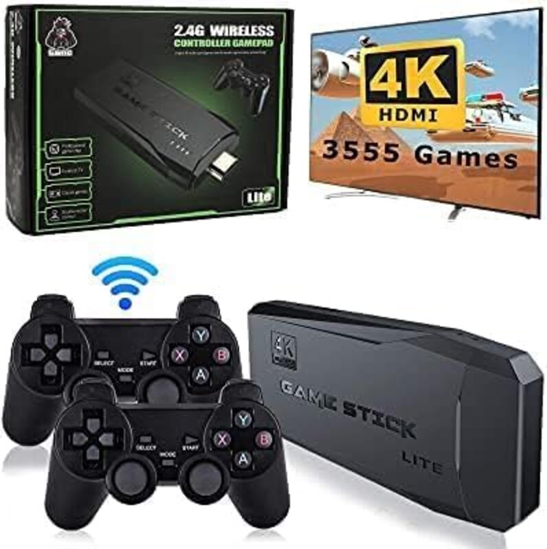 Classic M8 Game Stick 4K Game Console with Two 24G Wireless Gamepads Dual Players Compatible with Android TV/PCLaptopProjector.