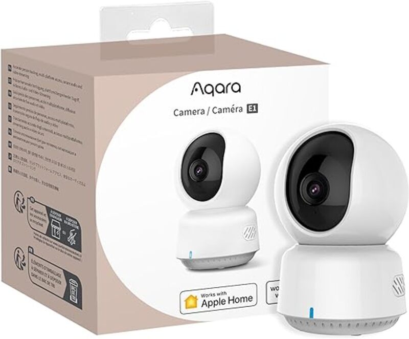 Aqara 2K Indoor Security Camera E1Pan TiltHomeKit Secure Video Indoor Camera Two-Way Audio Night Vision Person Tracking Wi-Fi 6 Plug-in Cam Supports HomeKit