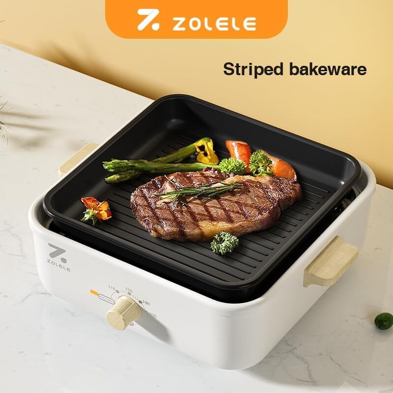 وعاء طبخ سبليت ZOLELE سعة 3 لتر MP301 3 في 1 وعاء طبخ كهربائي متعدد الوظائف مع لوحة تحكم بمقبض آلة الطبخ الكهربائية غير لاصقة 800 وات باللون الأبيض