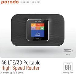 Portable 4G High Speed CAT4 Router By Porodo3000mah Built in Battery