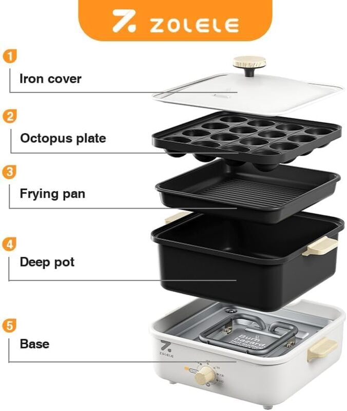 وعاء طبخ سبليت ZOLELE سعة 3 لتر MP301 3 في 1 وعاء طبخ كهربائي متعدد الوظائف مع لوحة تحكم بمقبض آلة الطبخ الكهربائية غير لاصقة 800 وات باللون الأبيض