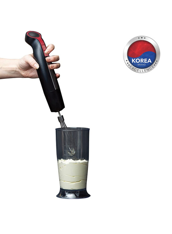 Daewoo 4-in-1 Stainless Steel Hand Blender with Chopper and Whisk Korean Technology, 400W, DHB1540, Black