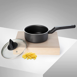 Black + Decker 16cm Non-Stick Saucepan with Glass Lid and 5 Layer PTFE Spray Coating, 33.7 x 19.9 x 11.3cm, Black