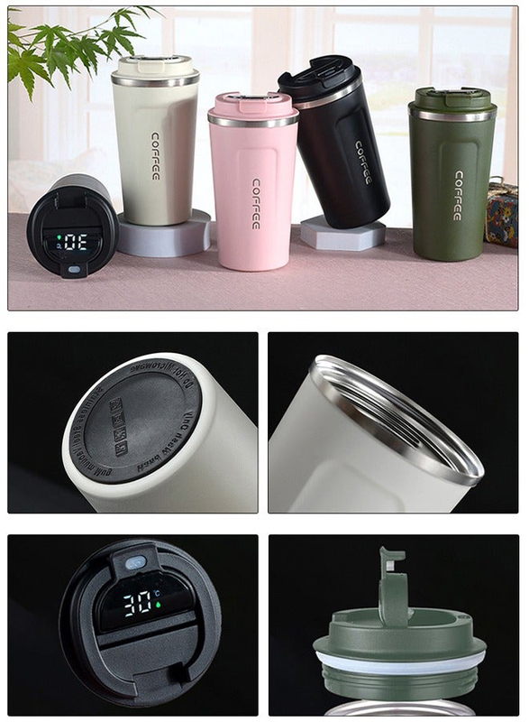 510ml Stainless Steel Vacuum Insulated Coffee Cup with Smart LED Temperature Display, White