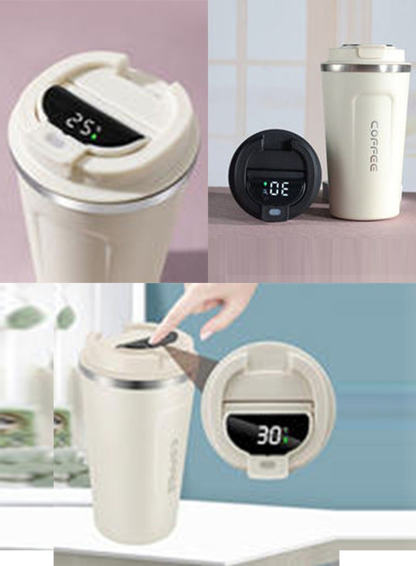 510ml Stainless Steel Vacuum Insulated Coffee Cup with Smart LED Temperature Display, White