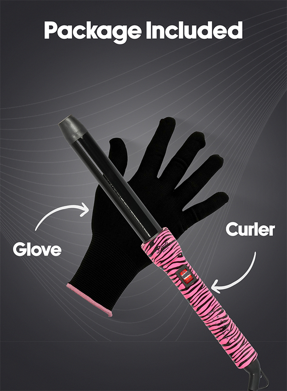 Couture Paris Ceramic Hair Curler 25 MM- Pink Zebra -Fast Heatup - Premium Salon Quality - Long Lasting & Well defined Curls