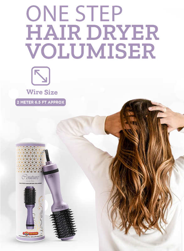 Couture Paris  One Step Hot Air Brush Volumizer, Hair Dryer and Straightener - Professional series Hair Styler for Women - Ceramic Coating Oval Shape Hot Air Blowout Brush Lavender