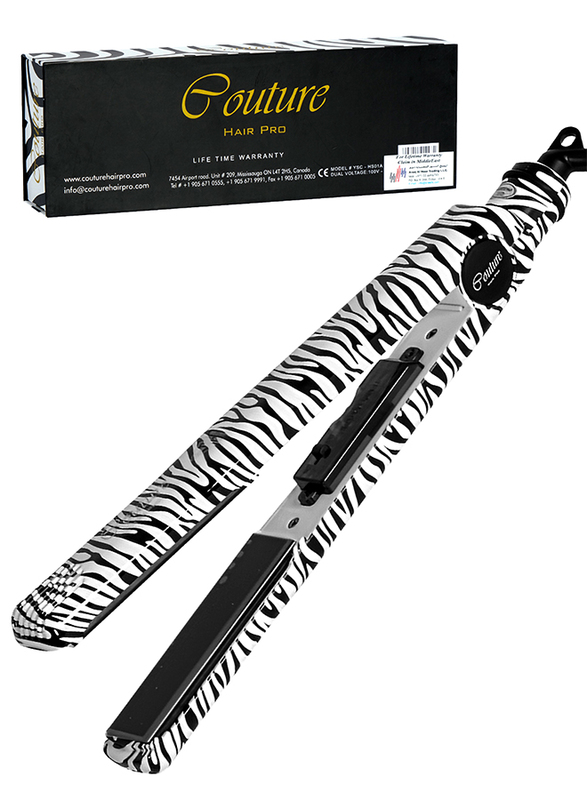 Couture Paris Ceramic Hair Straightener - Ionic Flat Iron for Hair- White Zebra