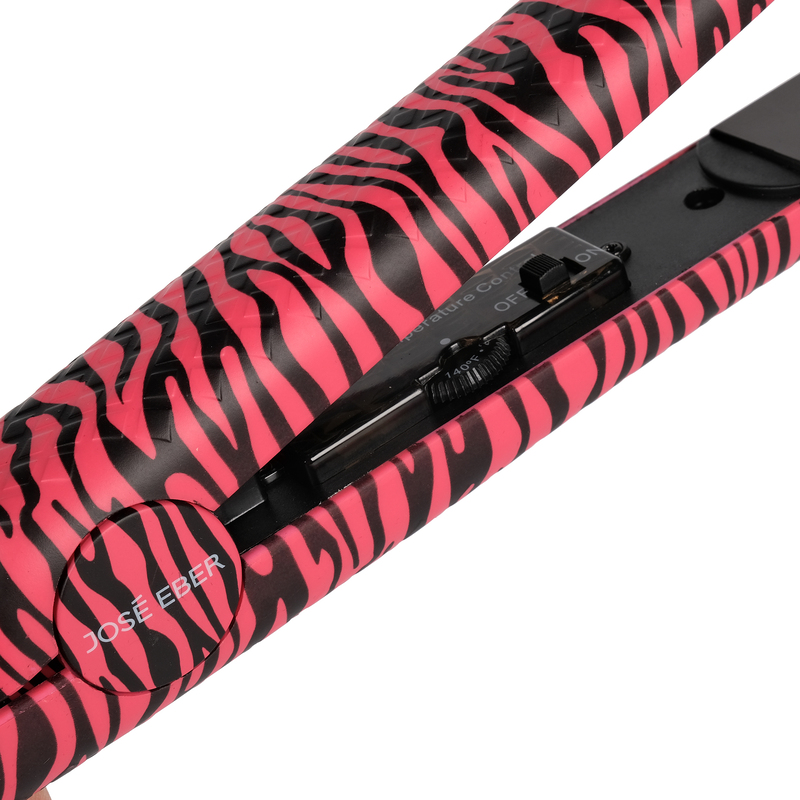 Jose Eber  Pure Ceramic Flat Iron - Frizz-Free Styling Hair Straightener for Salon-Quality Results- Dual Voltage Travel Iron Pink Zebra