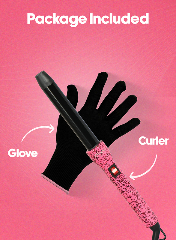 Couture Paris Ceramic Hair Curler 25 MM- Pink Flower -Fast Heatup - Premium Salon Quality - Long Lasting & Well defined Curls