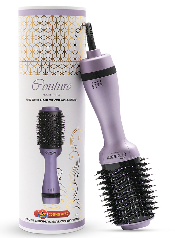 Couture Paris  One Step Hot Air Brush Volumizer, Hair Dryer and Straightener - Professional series Hair Styler for Women - Ceramic Coating Oval Shape Hot Air Blowout Brush Lavender
