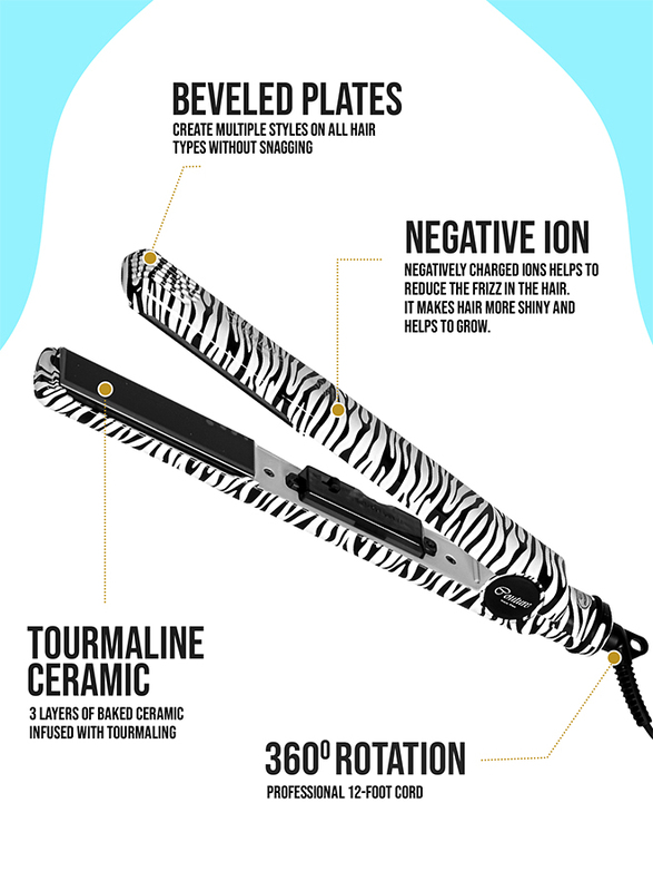 Couture Paris Ceramic Hair Straightener - Ionic Flat Iron for Hair- White Zebra