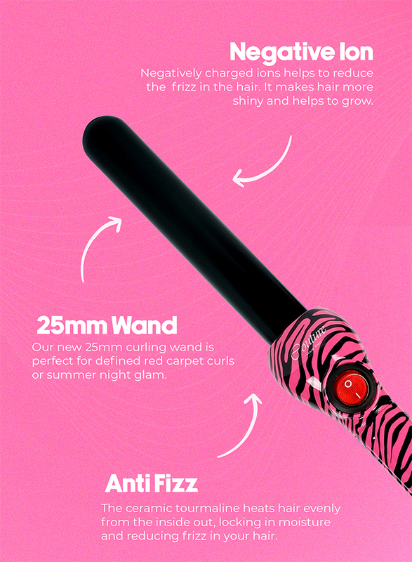 Couture Hair Pro Ceramic Hair Curler 25 MM- Pink Zebra -Fast Heatup - Premium Salon Quality - Long Lasting & Well defined Curls