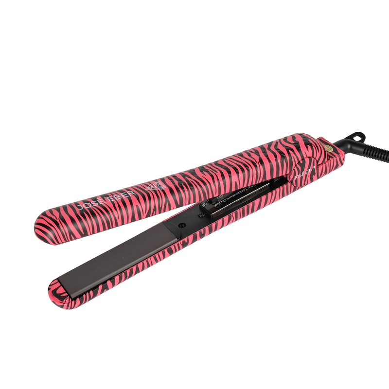 Jose Eber  Pure Ceramic Flat Iron - Frizz-Free Styling Hair Straightener for Salon-Quality Results- Dual Voltage Travel Iron Pink Zebra