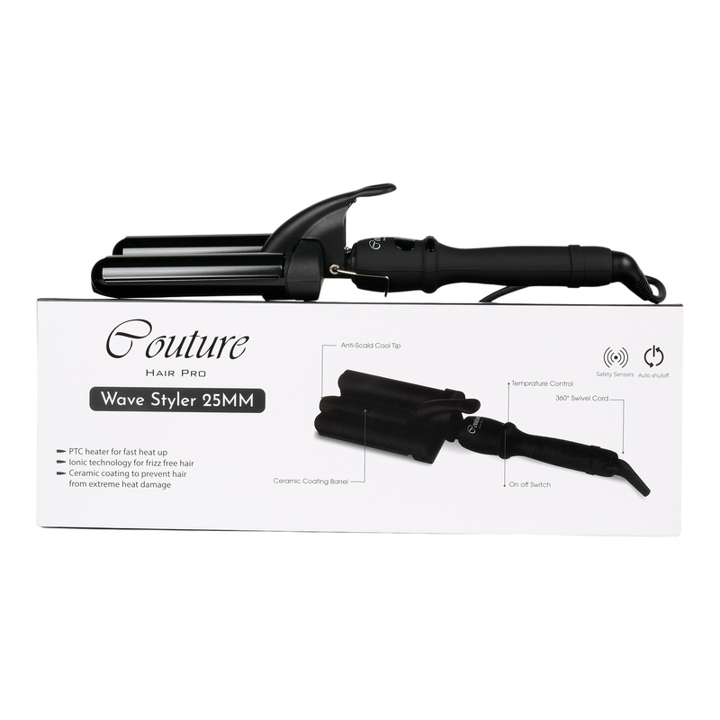 Couture Hair Pro 3 Barrel Ceramic Wave Styler - Waver for Beach Waves - Mermaid Styler - Beach Waves for Women - Authentic Canadian Product for Bed Head Waves - Premium Saloon Quality (25MM)