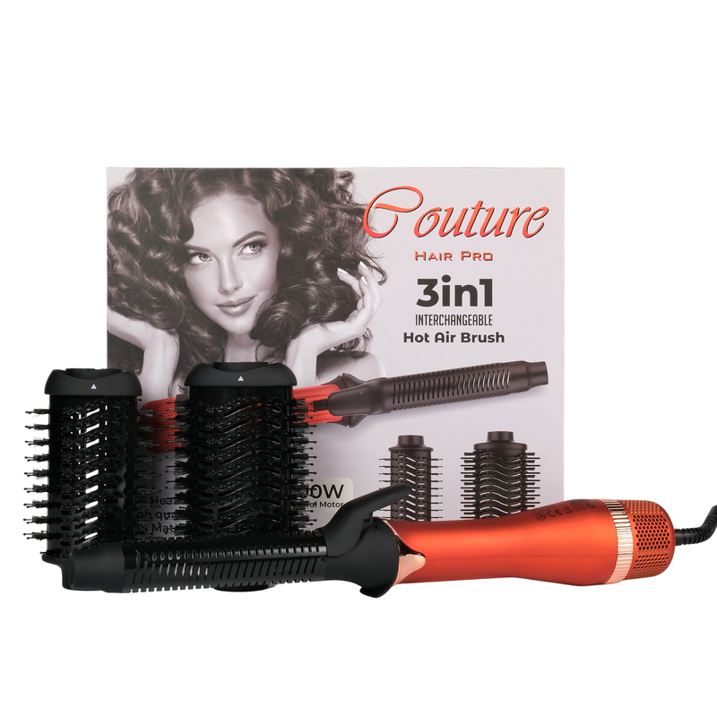 Couture Hair Pro 3 in 1 Interchangeable Hot Air Brush Set - Curler and 2 sizes of Hot Air Brushes - One Step Hair Dryer & Volumizer - Advanced Ionic Technology & Ceramic Coating - Canadian Engineering