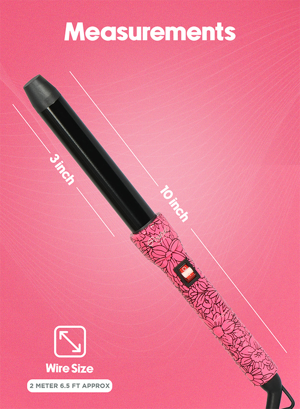 Couture Hair Pro Ceramic Hair Curler 25 MM- Pink Flower -Fast Heatup - Premium Salon Quality - Long Lasting & Well defined Curls