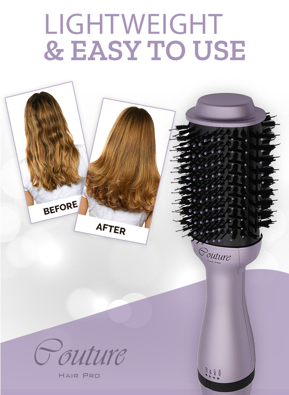 Couture Hair Pro Hot Air Brush -3 in 1 straightening brush, volumizer and hair dryer-Premium Salon Quality Lavender