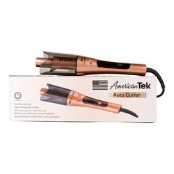 American Tek Automatic Curling Iorn Wand- Auto Curler with 4 Temperatures & 3 Timers & LCD Display, Curling Iron with 1" Large Rotating Barrel, Auto Shut-Off Spin Iron for Hair Styling (Gold)