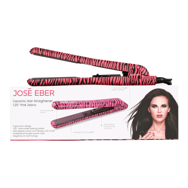 Jose Eber Pure Ceramic Flat Iron Frizz Free Styling Hair Straightener for Salon Quality Results Dual Voltage Travel Iron Pink Zebra DubaiStore Dubai