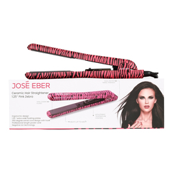 Jose Eber  Pure Ceramic Flat Iron - Frizz-Free Styling Hair Straightener for Salon-Quality Results- Dual Voltage Travel Iron Pink Zebra