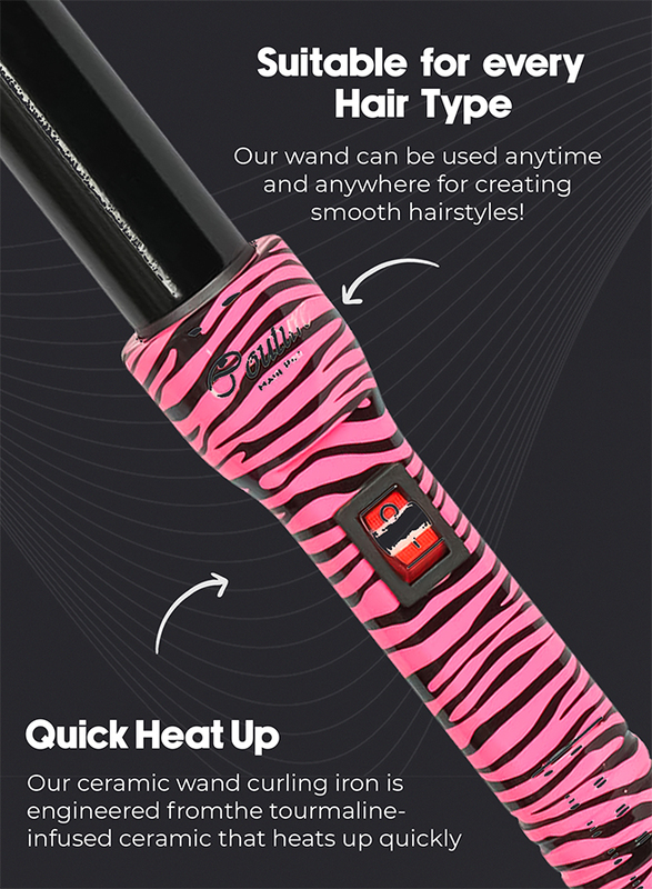 Couture Hair Pro Ceramic Hair Curler 32 MM- Pink Zebra -Fast Heatup - Premium Salon Quality - Long Lasting & Well defined Curls