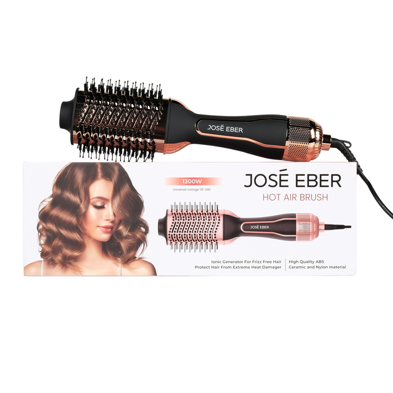Jose Eber  Hot Air Brush - 4-in-1 Hair Volumizer, Dryer, Smoother and Straightner - Dual Voltage & 1300 Watts - One Step Hair Styler and Volumizer for Drying Straightening Curling Volumizing (Black)