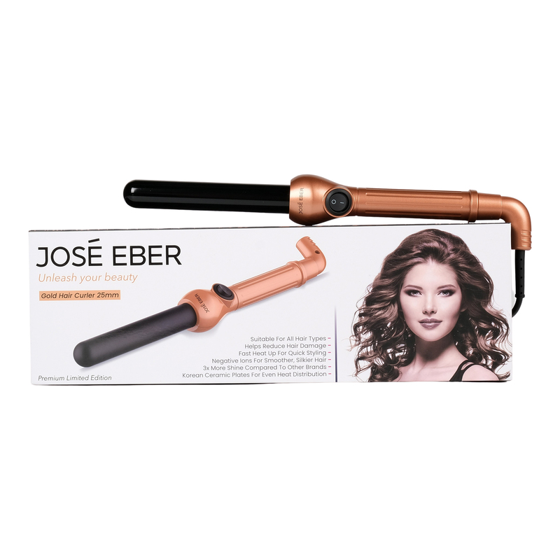 Jose Eber   ProStyle 25mm Clipless Curling Iron - Negative Ions Hair Curler- Ceramic Wand for Stunning Beach Waves & Long-Lasting Curls Gold