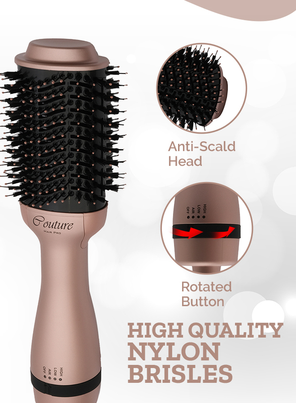 Couture Hair Pro Hot Air Brush -3 in 1 straightening brush, volumizer and hair dryer-Premium Salon Quality Rosegold