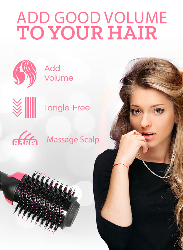 Couture Hair Pro Hot Air Brush -3 in 1 straightening brush, volumizer and hair dryer-Premium Salon Quality Pink