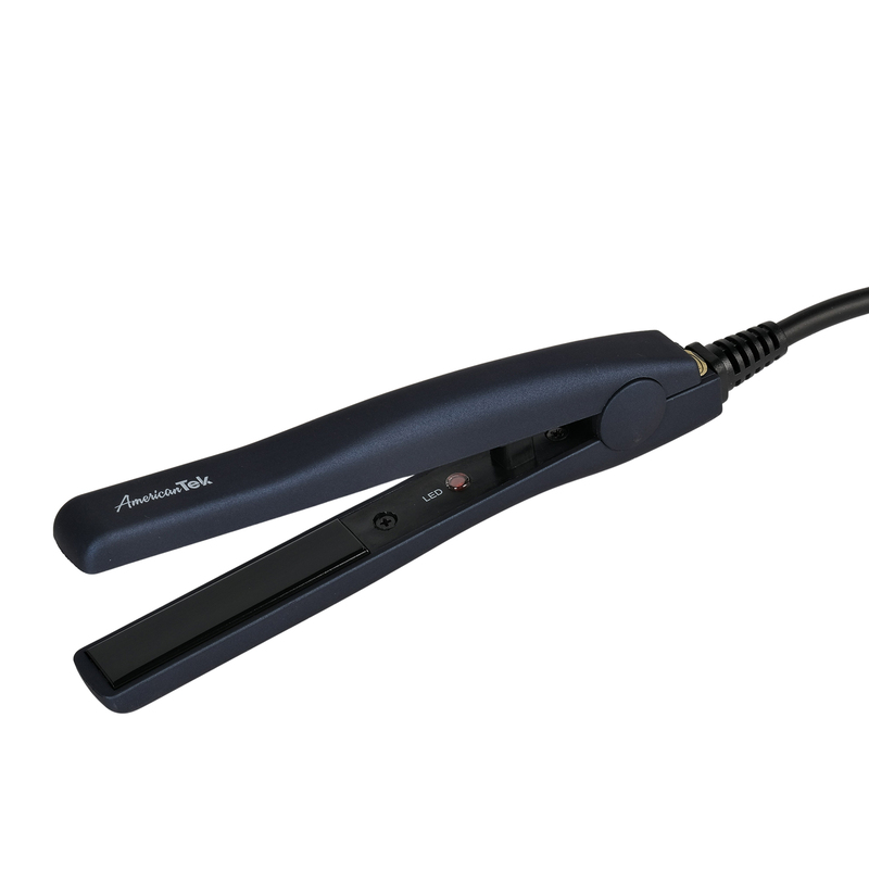 American Tek Mini Portable Flat Iron - Ceramic Tourmaline Hair Straightener for Travel, Short Hair Styling, Dual Voltage