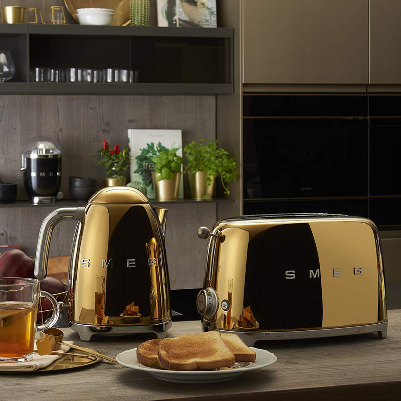 Smeg 50's Retro Style Aesthetic 2 Slice Toaster, 950W, Gold