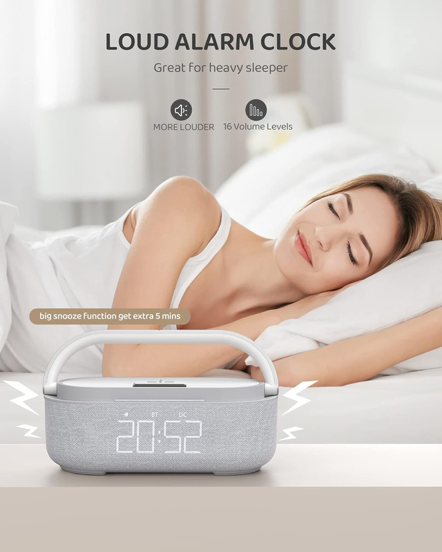 AMBERJACK Bluetooth Speaker with Digital Alarm Clock, Grey