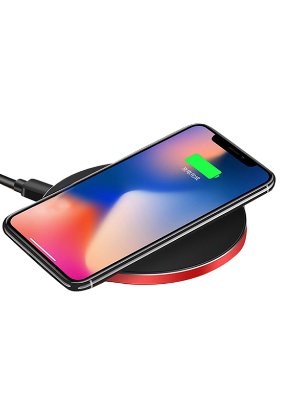 Amberjack GY-68 Ultra-Thin Aluminium Alloy Wireless Fast Charging Qi Charger Pad, Black/Red